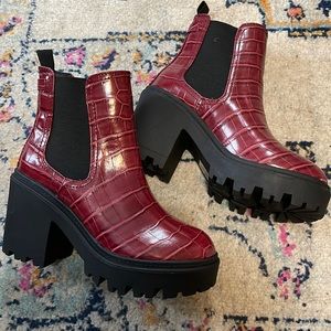 Red Snakeskin Booties